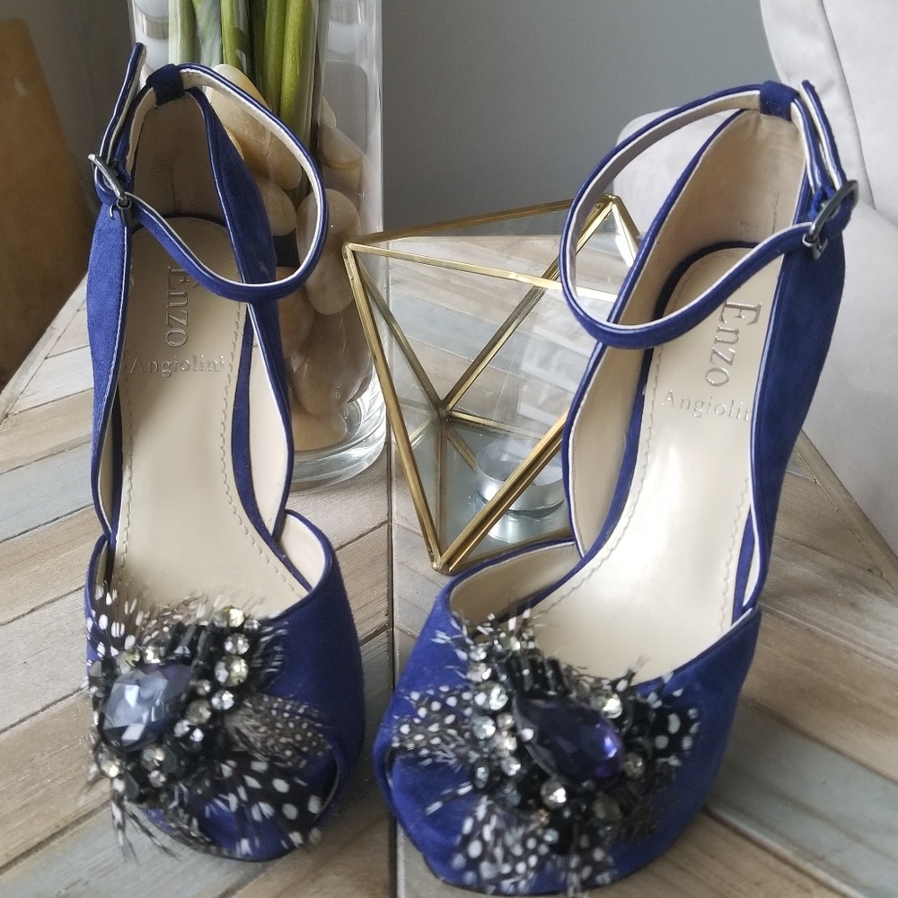 Blue Suede Shoes with Feather detail